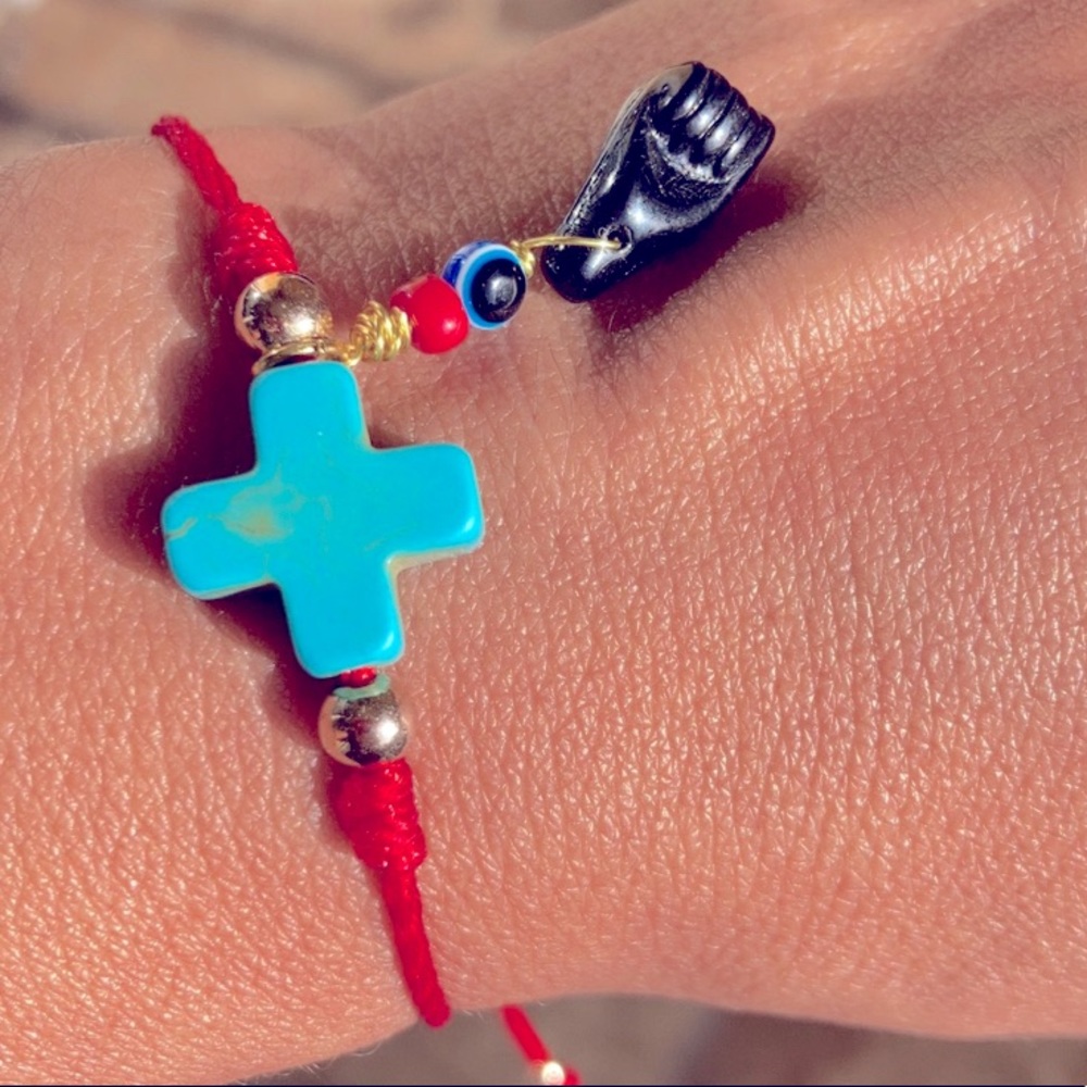 Azabache evil eye 🧿 Cross protection bracelet red string, 100% Handmade